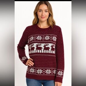 Pol Women's Burgundy Reindeer Sweater NEW size L-POL Brand- not oversized